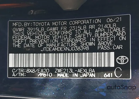 2022 Toyota Corolla Hybrid Le z USA, uszkodzony, nr VIN JTDEAMDEXNJ038398